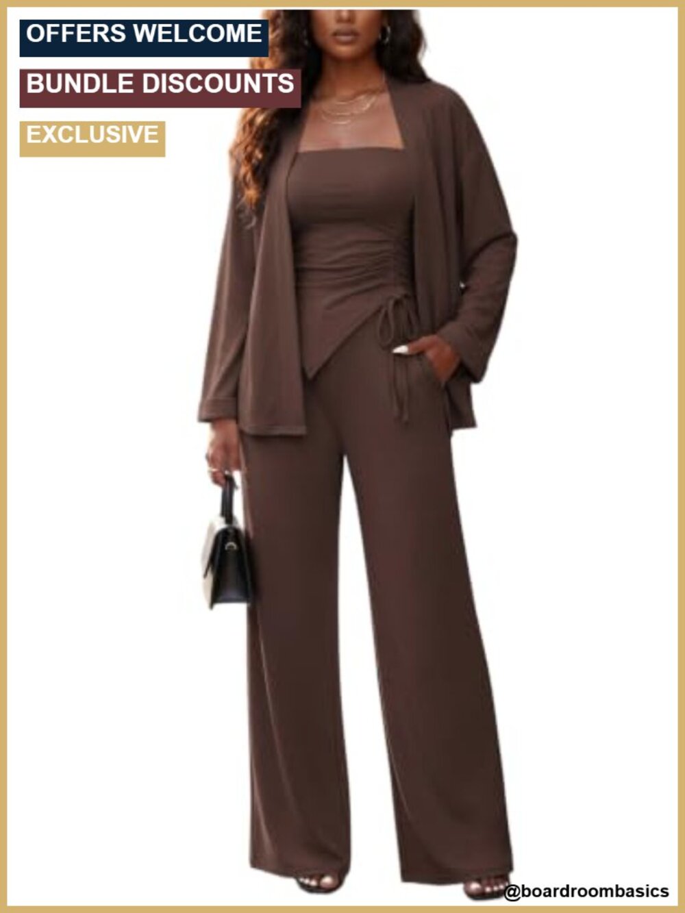 3 Piece Cardigan Pant Suit Set Women Business Casual Outfit Stretch Blend